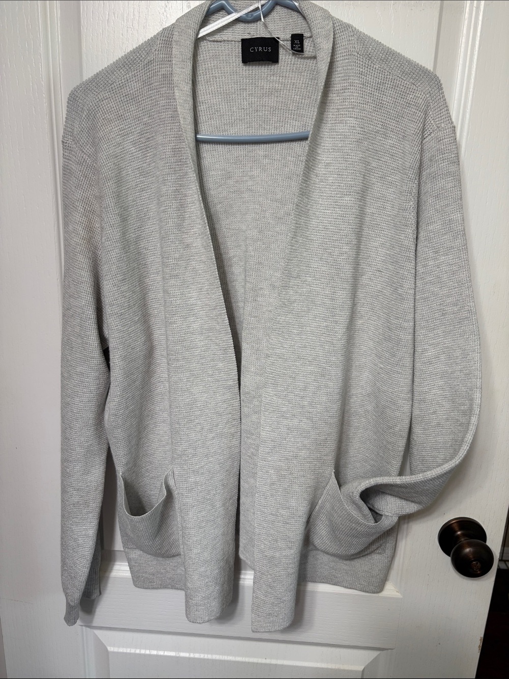 Cyrus Heather Gray Open-Front Cardigan with Pockets